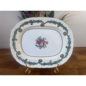 Aynsley England Bone China Serving Platter Blue Scroll Floral Centre Gold Decor
